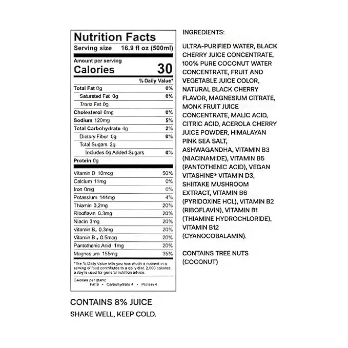 Barcode Premium Sports Hydration Drink - No Added Sugar - Adaptogen Drink with Electrolytes, Black Cherry, 12 Pack - Plant...