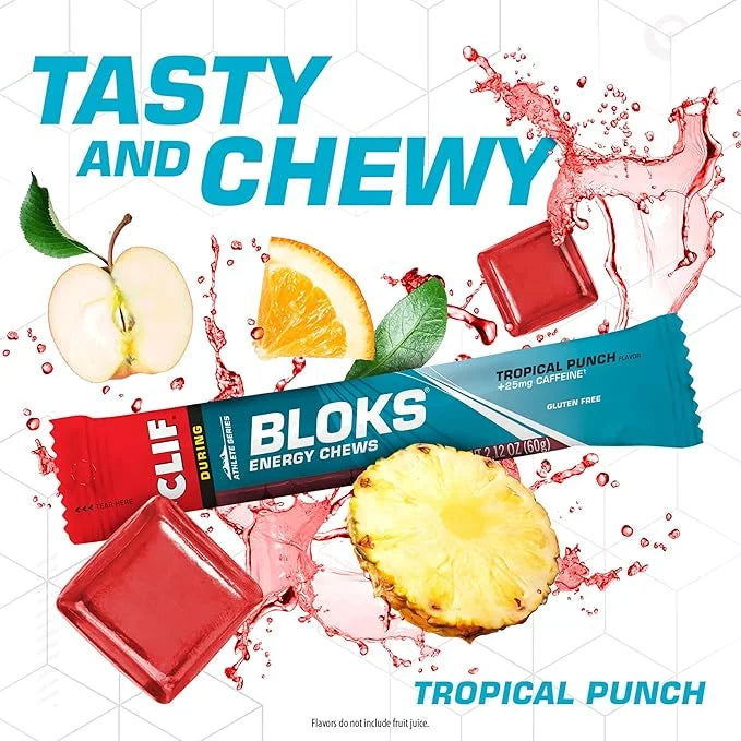 CLIF BLOKS - Tropical Punch Flavor with Caffeine - Energy Chews - Non-GMO - Plant Based - Fast Fuel for Cycling and Runnin...