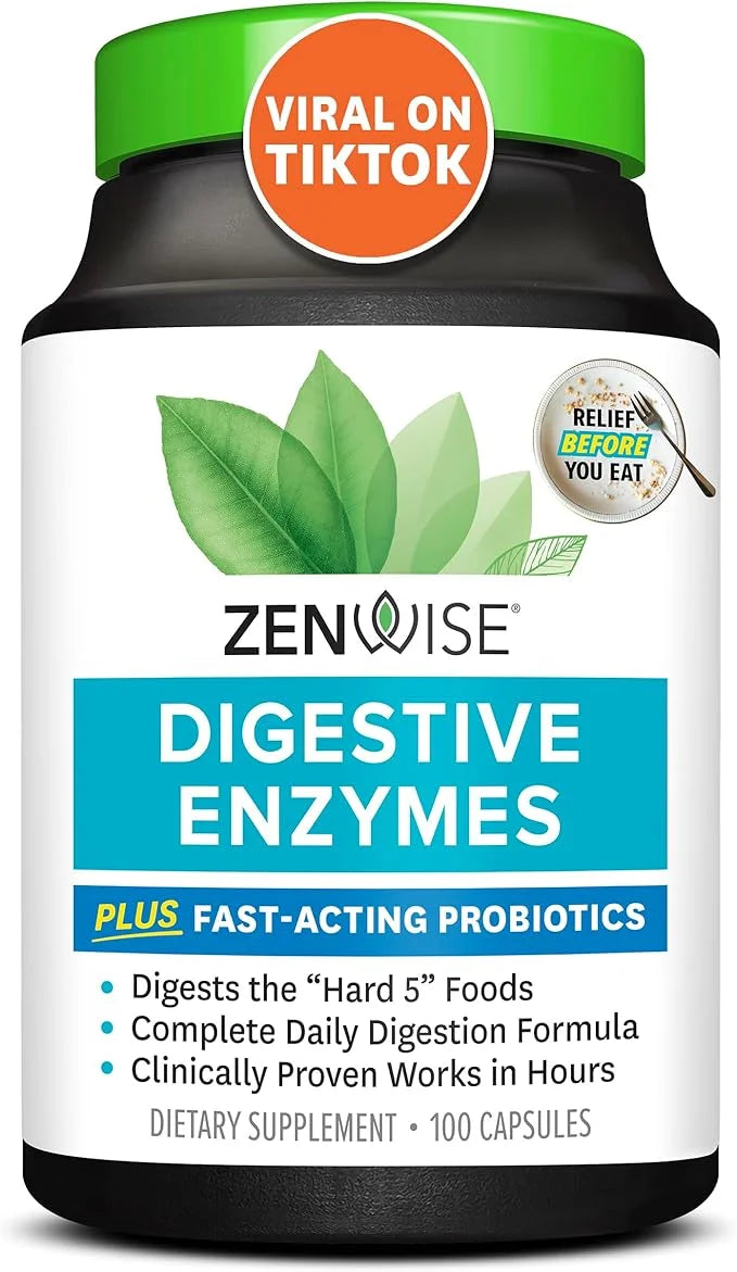 Zenwise Health Digestive Enzymes and Bromelain for Gut Health - Probiotic Multi Enzymes with Prebiotics and Probiotics for...
