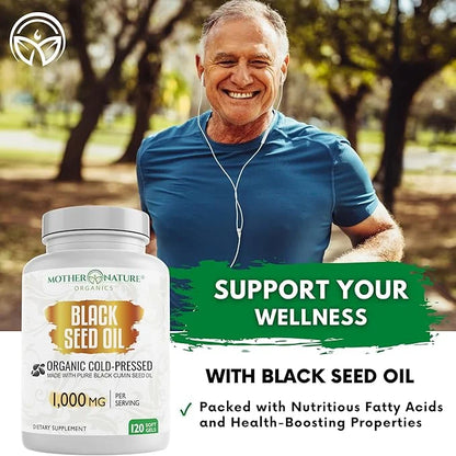 Organic High Potency Turkish Black Seed Oil Capsules, Cold Pressed, High TQ, 2 Month Supply, Non-GMO Black Cumin Nigella S...