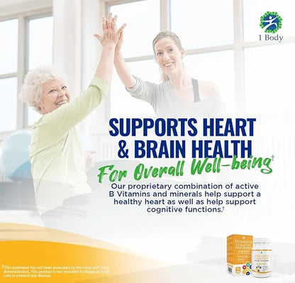 1 Body Vitamin B Complex Twin 5-MTHF Folate B1, B2, B2, B5, B5, B6, B6, Methyl B12, Niacin, 60 capsules