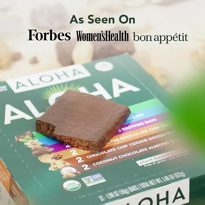ALOHA Organic Plant Based Protein Bars - 6 Flavor Variety Pack - 12 Count, 1.9oz Bars - Vegan Snacks, Low Sugar, Gluten-Fr...