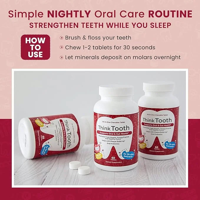 Think Tooth Chewable Tablets Supports Oral & Gut Health - Dental Probiotic Supplement for Fresh Breath & Healthy Gums - Ad...