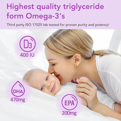 Premom Prenatal DHA Fish Oil: Triglyceride 3 with 470mg DHA, 200mg EPA 400 IU D3 Supplement