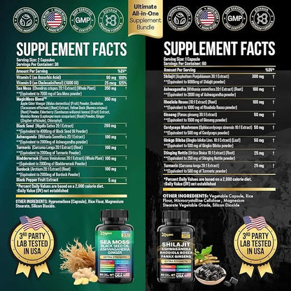 Zoyava Dynamic Vitality Bundle, Sea Moss 7000mg, Black 4000mg, Ashwagandha 2000mg, Ginger 9000mg, Rhodiola 1000mg, Panax (...