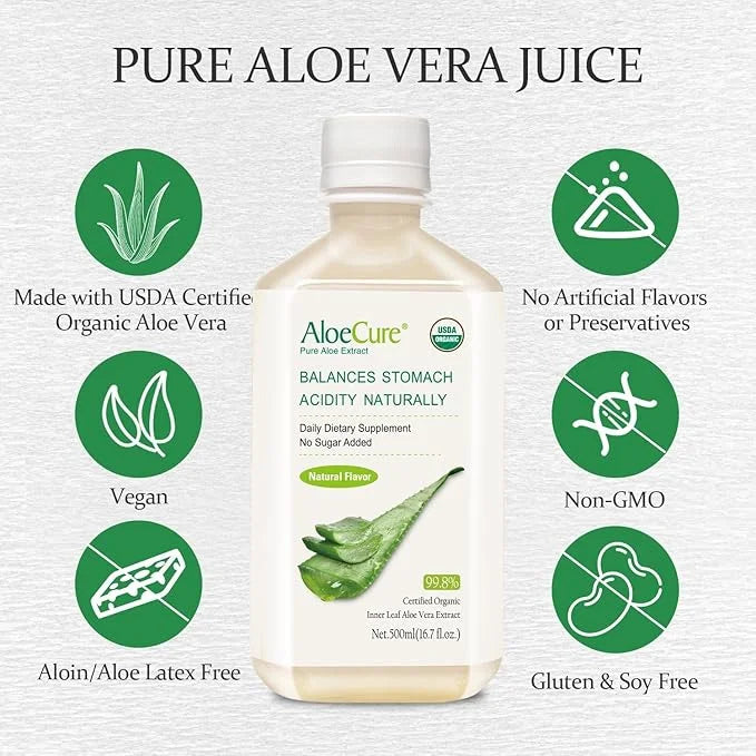 AloeCure USDA Organic Aloe Vera Juice Made Within 12 Hrs of Harvest - Pure Aloe Juice Natural Digestive Supplement to Supp...