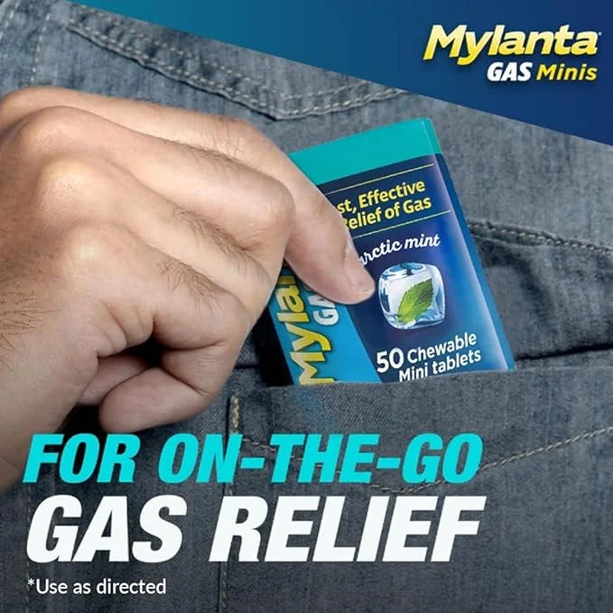 Mylanta Gas Relief Tablets, Mini-Tabs, Mint, 50 Count