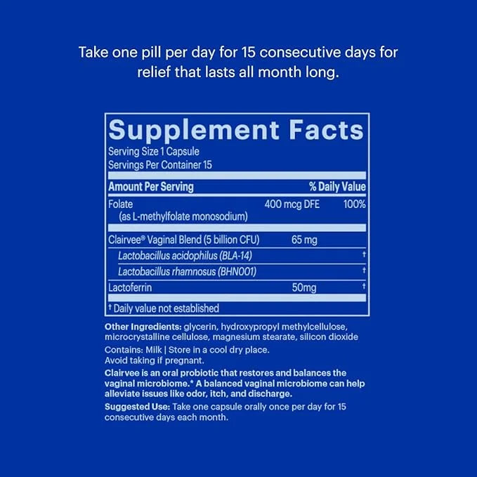Bonafide Clairvee Vaginal Probiotic – Hormone-Free, 90 Day (45 Capsules)