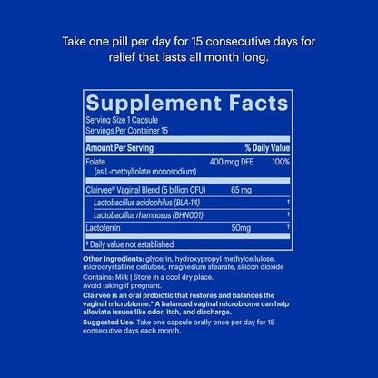 Bonafide Clairvee Vaginal Probiotic – Hormone-Free, 90 Day (45 Capsules)