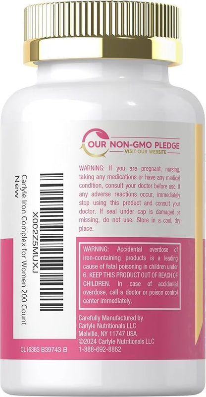 Carlyle Iron Supplement for Women | 45mg | 200 Slow Release Tablets | Vegetarian, Non-GMO, Gluten Free Pills | for Her - P...