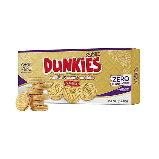 ChocZero Gluten-Free Vanilla Sandwich Cookies with Creme - Low Sugar, Keto Friendly Dunkies (1 Box, 9oz) - Product Image