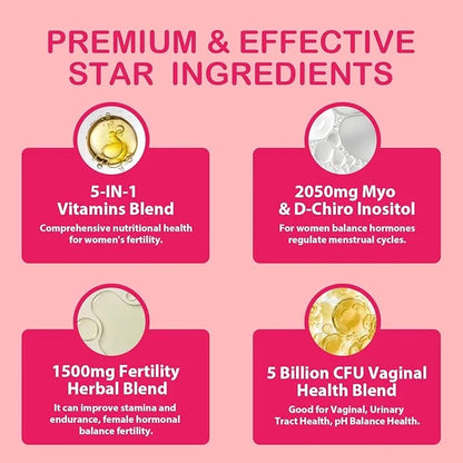 Fertility Supplements for Women, Prenatal Vitamins with Myo-Inositol & D-Chiro Inositol, Folate, Herbs, for Hormonal Balan...
