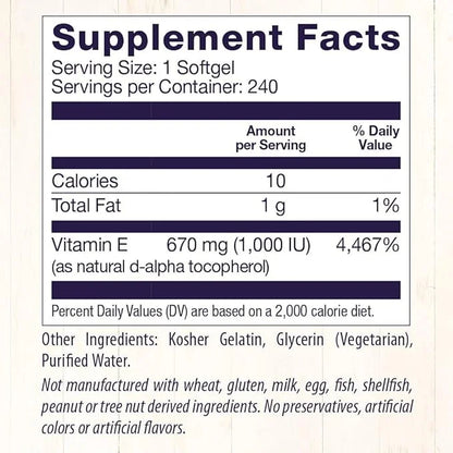 Healthy Origins Vitamin E, 1,000 IU 240 Softgels