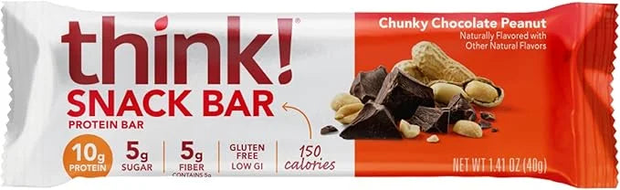 think! Protein Bars with Chicory Root for Fiber, Digestive Support, Gluten Free with Whey Protein Isolate, Chunky Chocolat...