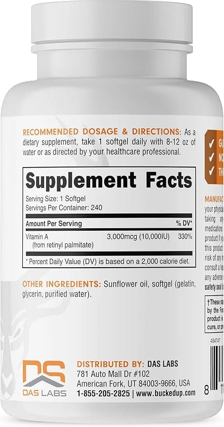 Bucked Up Vitamin A 10000IU Per (240 Servings, 240 Softgels)