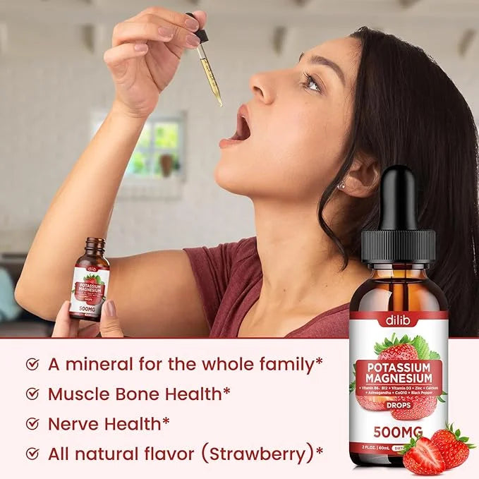 Potassium Magnesium Citrate Supplement, Liquid Magnesium Citrate Drops 500mg with Ashwagandha, Calcium, Zinc, Vitamin D3, ...