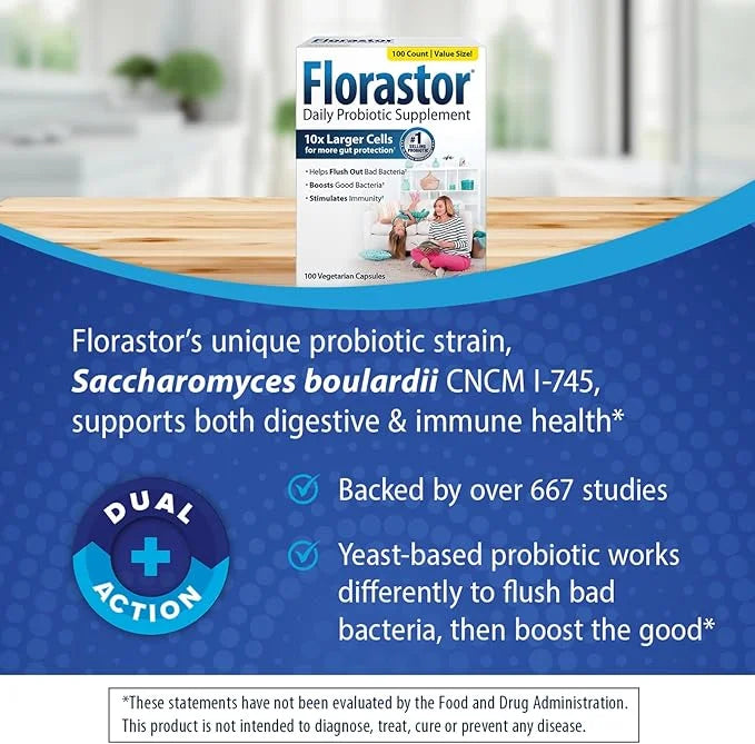 Florastor Probiotics for Digestive & Immune 100 Capsules,