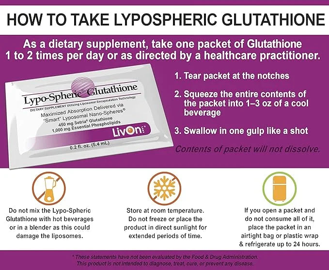 Lypo-Spheric Glutathione - 30 Packets – 450 mg 100% Non-GMO