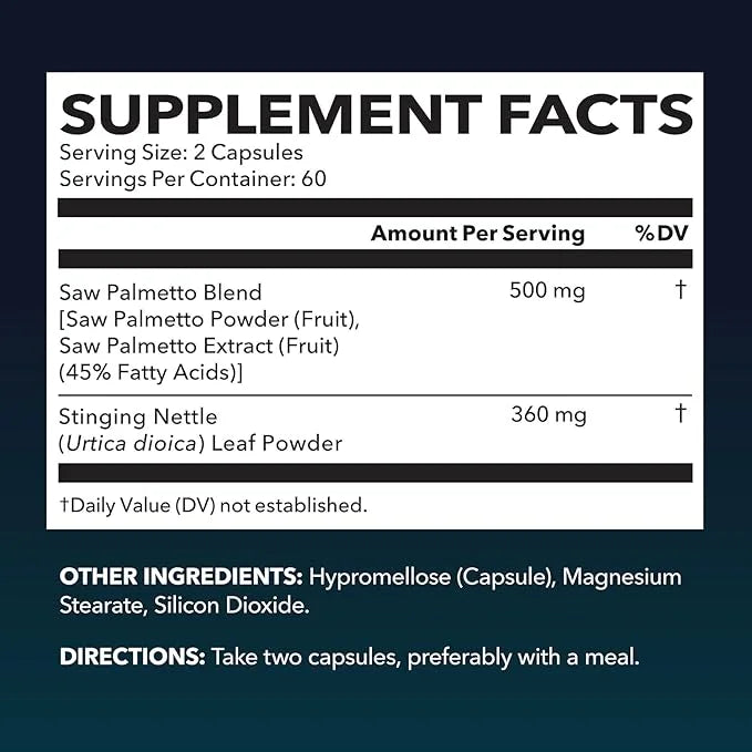 Saw Palmetto with Stinging Nettle Capsules - 2X Prostate Support Supplement for Men’s Health - 120 Count - DHT Blocker for...