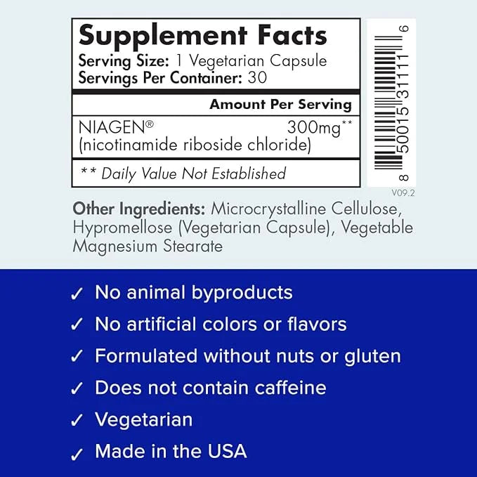TRU NIAGEN Patented NAD Supplement for Anti Aging and Cell Regeneration, 300mg Niagen, 30 Servings | Supports Cellular Ene...