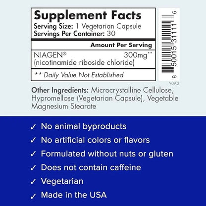 TRU NIAGEN Patented NAD Supplement for Anti Aging and Cell Regeneration, 300mg Niagen, 30 Servings | Supports Cellular Ene...