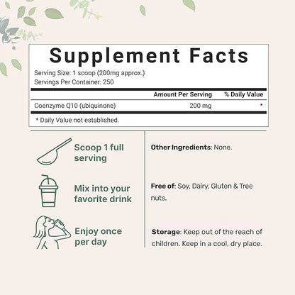 Micro Ingredients Water Soluble COQ10 Supplement (COQ10 200mg 200mg Per 50 Grams (8 Months