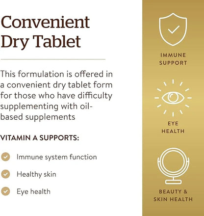 SOLGAR Dry Vitamin A 1500 mcg (5000 IU), 100 Tablets 100 Servings 2)