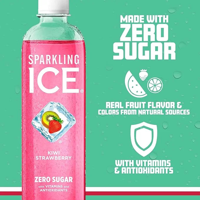 Sparkling Ice, Kiwi Strawberry Sparkling Water, Zero Sugar Flavored Water, with Antioxidants and Vitamins, Zero Sugar, 17 ...