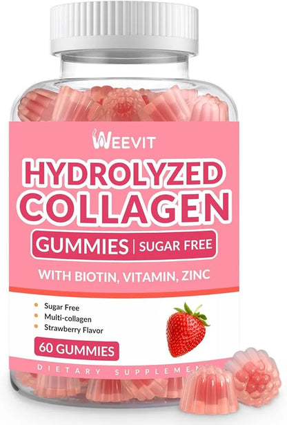Sugar-Free Collagen Gummies for Women, Hydrolyzed B12, C,