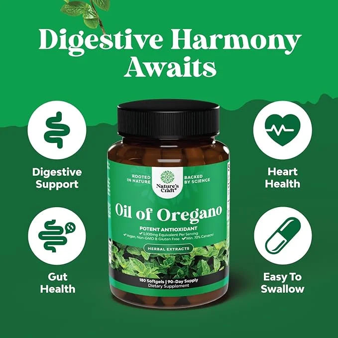 Vegan Wild Oregano Oil Softgels 3000mg Herbal 70% Carvacrol (180CT)