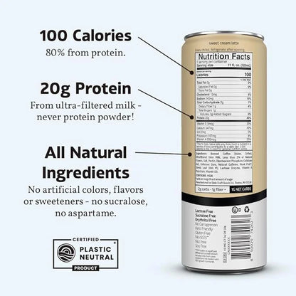Slate Milk - High Protein Iced Coffee - Sweet Cream Latte - 175mg Caffeine, Lactose Free Energy - 20g Protein, 1g Sugar, 1...
