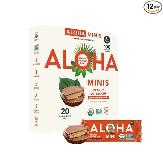ALOHA Organic Plant Based Protein Bar MINIS |Peanut Butter Cup | 20 Count, 24g Bars | Vegan, Low Sugar, Gluten Free, Low C...