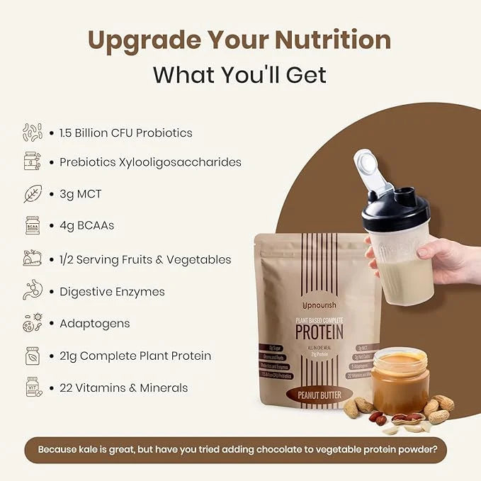 UpNourish Peanut Butter Vegan Protein Powder 54 Superfoods Powder,1.5 Billion CFU Probiotics 21g Plant Based Protein,No Su...