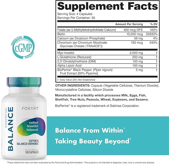 Essential Balance Hormonal Support and Vitamin Supplement for Women by Foxy Fit – Antioxidant, Healthy Skin & Hair for Dai...