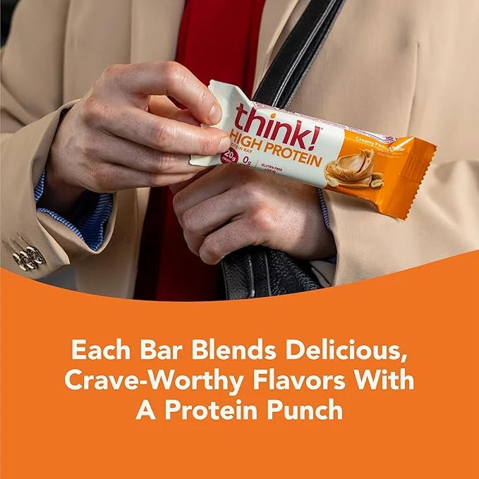 think! Protein Bars, High Protein Snacks, Gluten Free, Kosher Friendly, Creamy Peanut Butter, Nutrition Bars, 2.1 Oz per B...