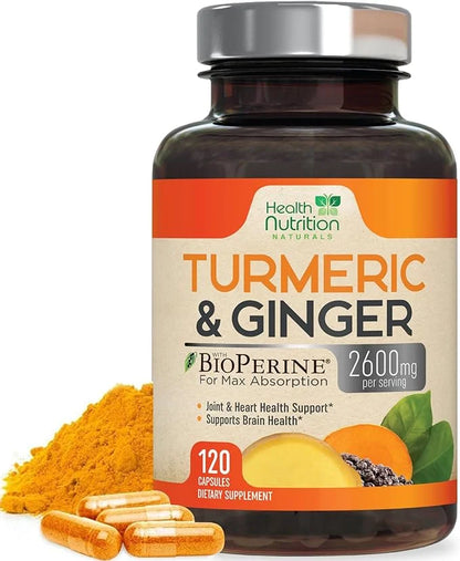 Turmeric Curcumin with BioPerine & Ginger 95% Curcuminoids 2600mg - 120 Capsules