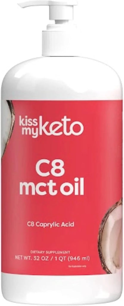 Kiss My Keto MCT Oil C8 – 32 oz Pure C8 MCT Oil Keto Fuel – Pure MCT Oil Bottle with Pump – High Octane MCT C8 Oil Capryli...