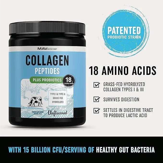 Collagen Peptides Powder with Probiotics 1 & 3 Grass 7000mg Per 210g Per