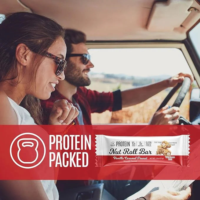 Genius Gourmet Protein Nut Roll Bars Vanilla Caramel Peanut - 10g Protein, Zero Added Sugar, Gluten Free, Non-GMO - Sweet ...