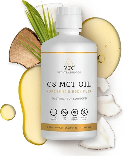 VTC VitaTradingCo. 100% Pure C8 MCT Oil | 3X Distilled Caprylic Acid | Healthy Fat for Clean Energy | Sustainably Sourced ...