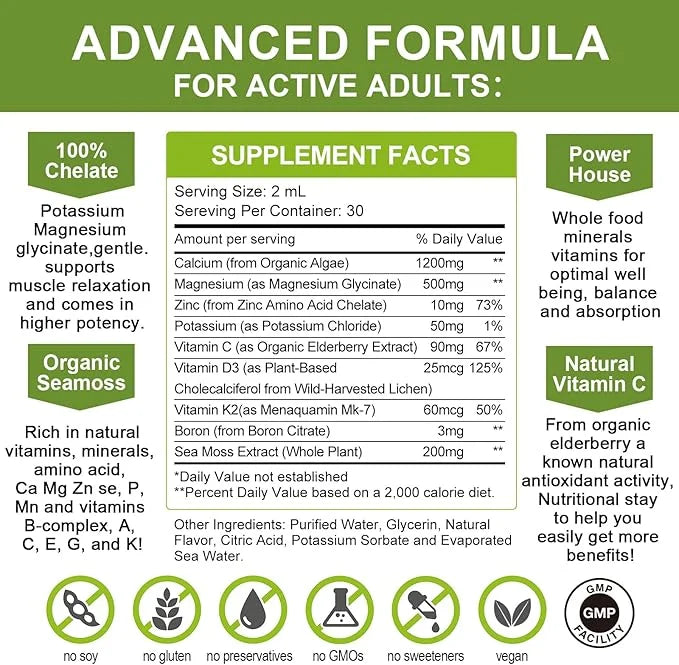 Calcium Magnesium Zinc with Magnesium Glycinate 500mg Plus D3 K2 K2 | 2 Month D3 K2 K2 Liquid 2 Pack