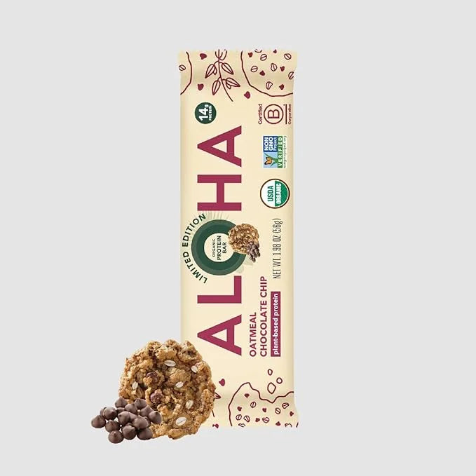 ALOHA Organic Plant Based Protein Bars - Oatmeal Chocolate Chip - 12 Count, 1.9oz Bars - Vegan Snacks, Low Sugar, Gluten-F...