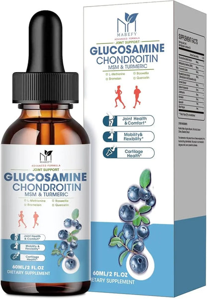 Glucosamine Chondroitin Liquid Drops with MSM Turmeric Boswellia Quercetin Bromelain-Vegan, Antioxidant Support for Back,K...