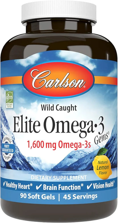 Carlson Labs Wild Caught Elite Omega-3, 1600mg, Omega 3s, Soft 90 Count