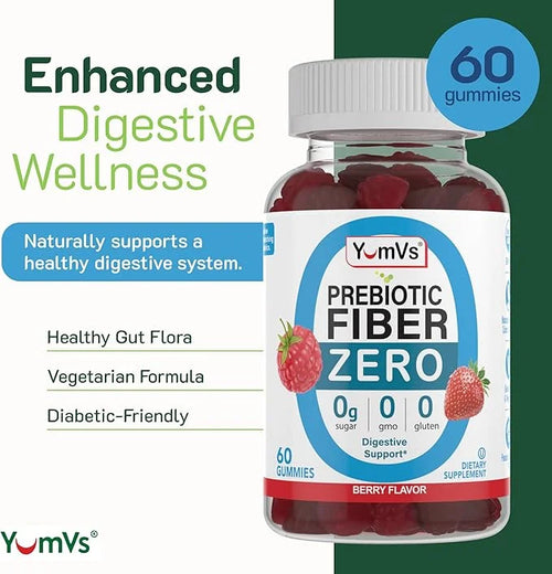 YUM-V'S Prebiotic Fiber Zero Gummies, Keto Friendly Sugar Free Supplement, 4 g Fiber for Digestive Support, Natural Berry ...