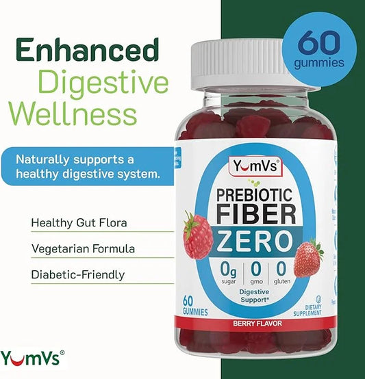 YUM-V'S Prebiotic Fiber Zero Gummies, Keto Friendly Sugar Free Supplement, 4 g Fiber for Digestive Support, Natural Berry ...