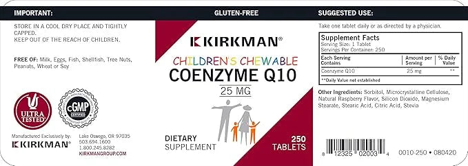 Kirkman Coenzyme Q10 25 mg Children's 250 Tablets CoQ10 ||