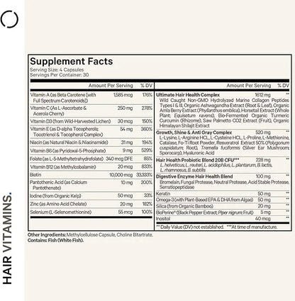 Codeage Hair Vitamins 10000 mcg Biotin, Keratin, Collagen, Vitamin A, B12, C, D3, E, Zinc, Turmeric, Probiotics, Enzymes, ...