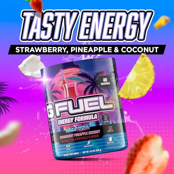 G Fuel Miami Nights Energy Drink Powder, Pre Workout Caffeine Mix for Gaming, Sugar Free Focus Amino, Vitamin + Antioxidan...