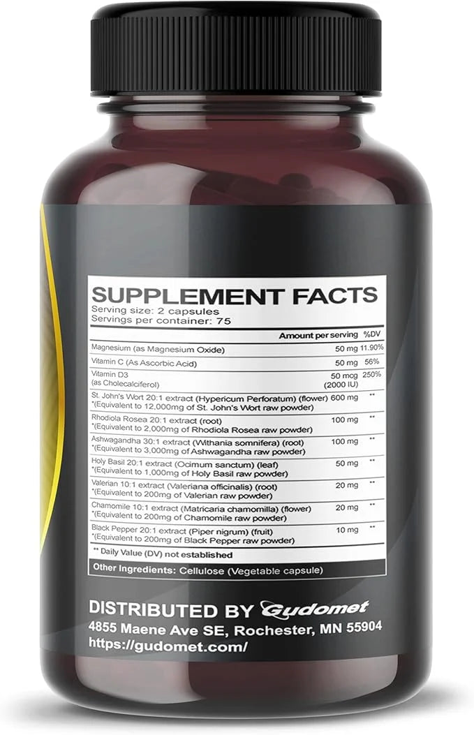 St. John's Wort Rhodiola Rosea Ashwagandha -150 Capsules-